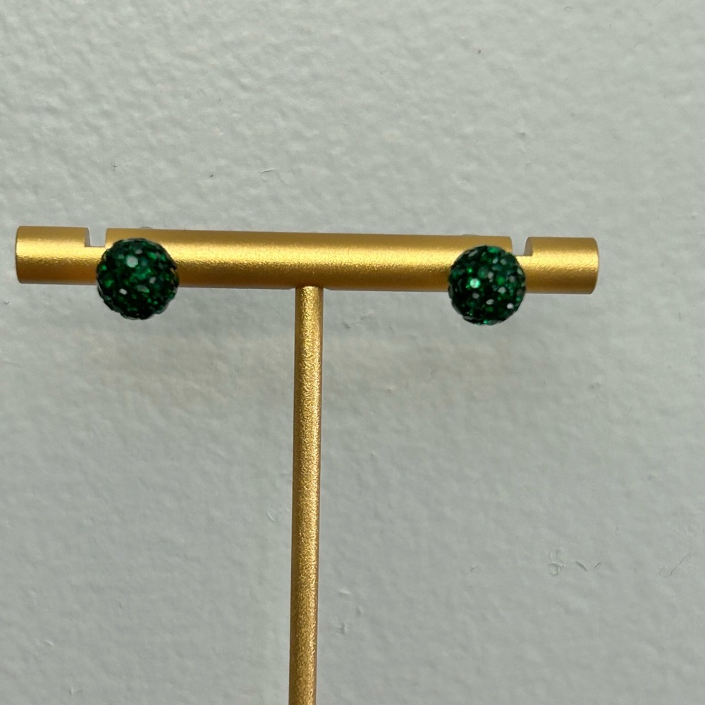 Green Crystal Stud Earrings - Picture 2 of 4